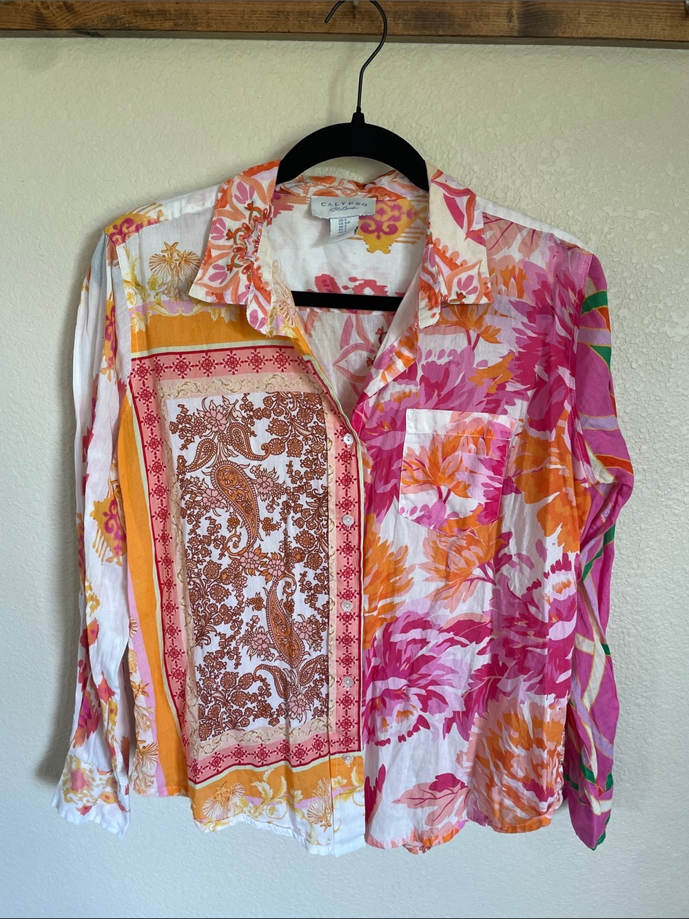 Calypso St. Barth Pink, Orange & White Printed Button-Down Shirt